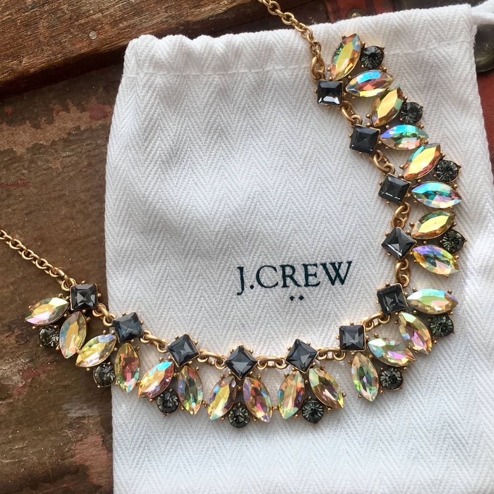 Pretty J. Crew Statement Necklace Crystals Dustbag